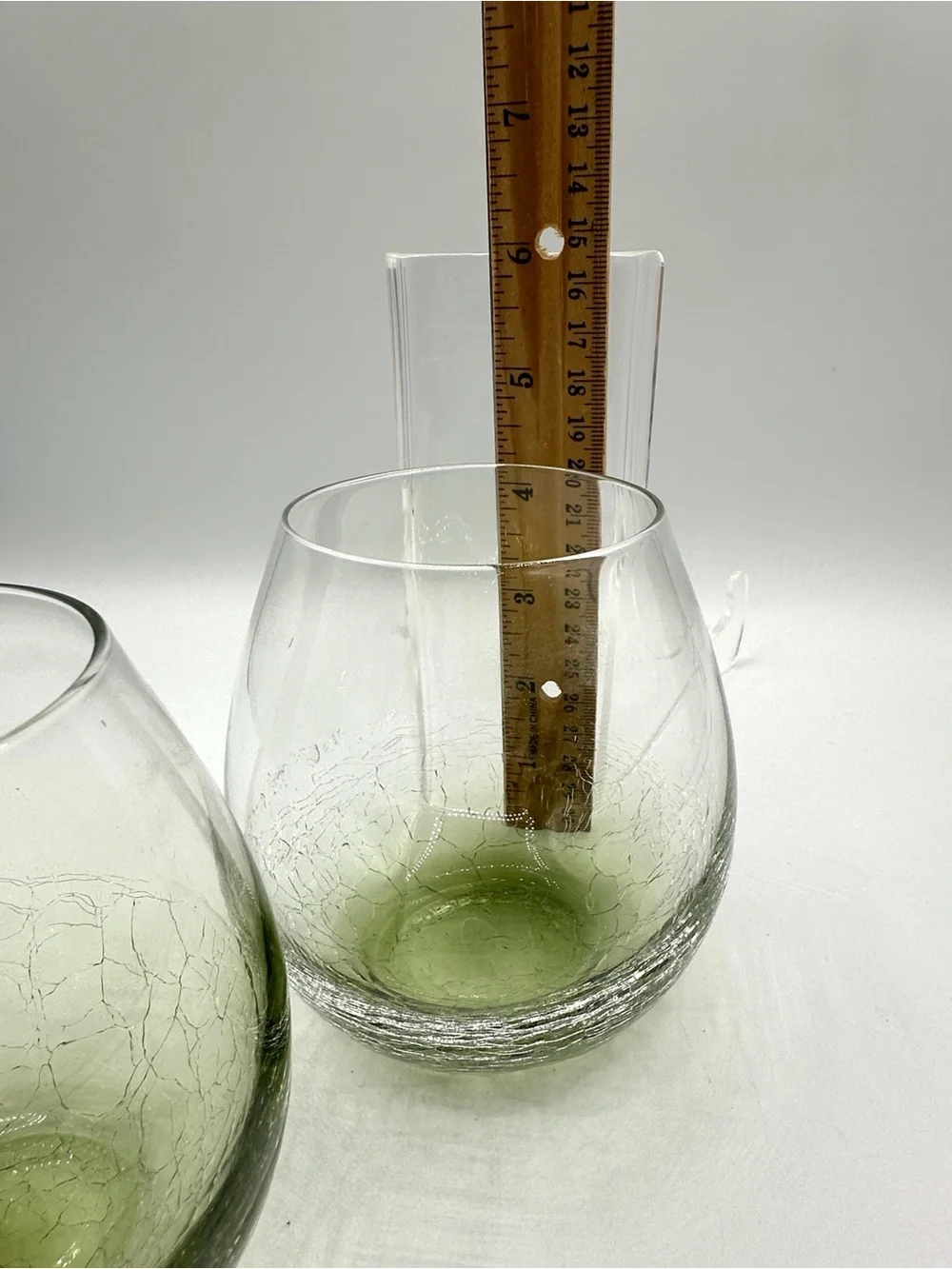 2- Pier 1 Crackle Stemless Wine Glasses, Green Ombre
